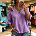 thumbnail image 2 of Edvintorg Women's Plus Size Tops Cold Shoulder 3/4 Sleeve V Neck Lightweight Loose Casual Pullover Shirt Fashion Clothing Purple M, 2 of 6