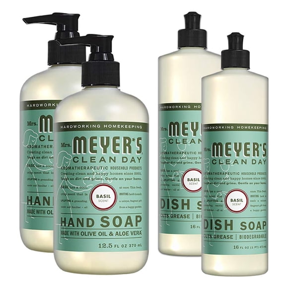 Liquid Hand Soap and Liquid Dish Soap Combo 2 Packs Liquid Hand Soap 12.5 Fl oz & 2 Packs Dish Soap 16 Fl oz, Basil Scent