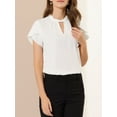 thumbnail image 5 of Allegra K Women's Elegant Tulip Short Sleeve Choker Neck Keyhole Back Work Blouse, 5 of 6