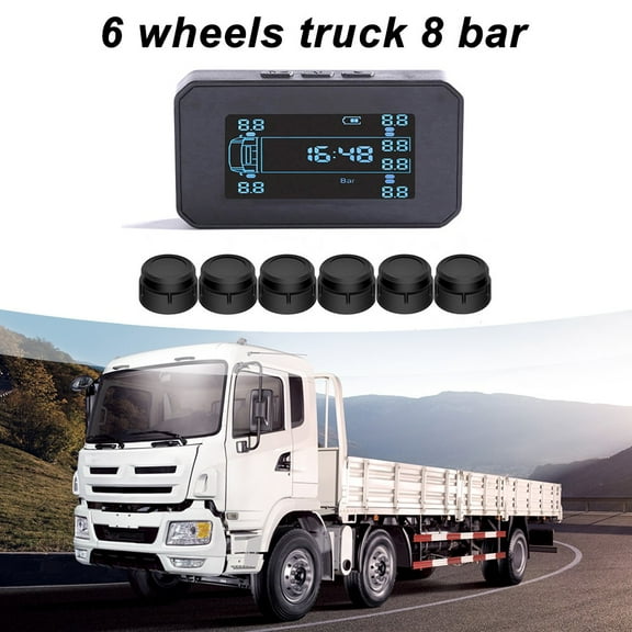 8 Bar Solar Powered Tire Pressure Monitor System with 6 Sensors for RV and Large Vehicles