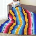 thumbnail image 6 of Lsque Yellow Blue Mexican Blanket Stripes Pattern Fuzzy Fleece Throw Blanket Extra Large,Super Soft,Fluffy and Warm Blankets for Couch,Bed,All Season Use-50"x40", 6 of 7