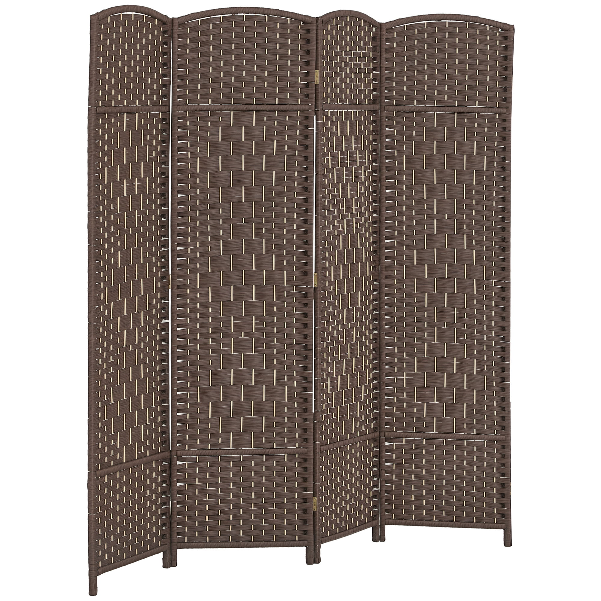 HOMCOM 4 Panel Room Divider, 6' Tall Folding Privacy Screen, Hand-Woven Freestanding Wood Partition for Home Office, Bedroom, Brown
