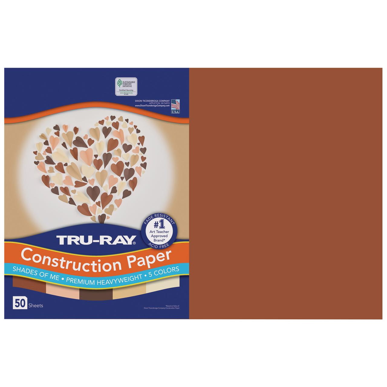 Tru-Ray Shades of Me Construction Paper, Heavyweight, 5 Assorted Skin Tone Colors, 12" x 18", 50 Sheets Per Pack, 2 Packs