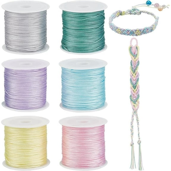 300 Yards 0.8mm Nylon String for Bracelets 6 Colors Thread Chinese Knotting Cords Bracelet String Thread Wind Chime Blinds String for Jewelry Making Kumihimo Wrapping Supplies