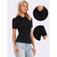 thumbnail image 2 of DARING DIVA Women's Short Sleeve Polo Shirts Collared V Neck Button Up Tops XS Black, 2 of 6