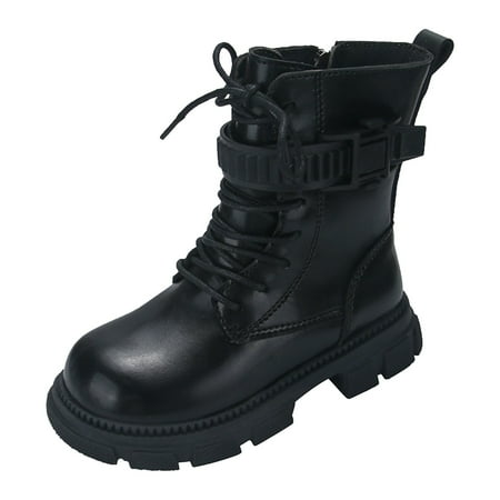 

WIQUOKETT Children Shoes Comfortable Soft Sole Mid Length Boots Fashionable Outdoor Velvet Warm Princess Leather Boots