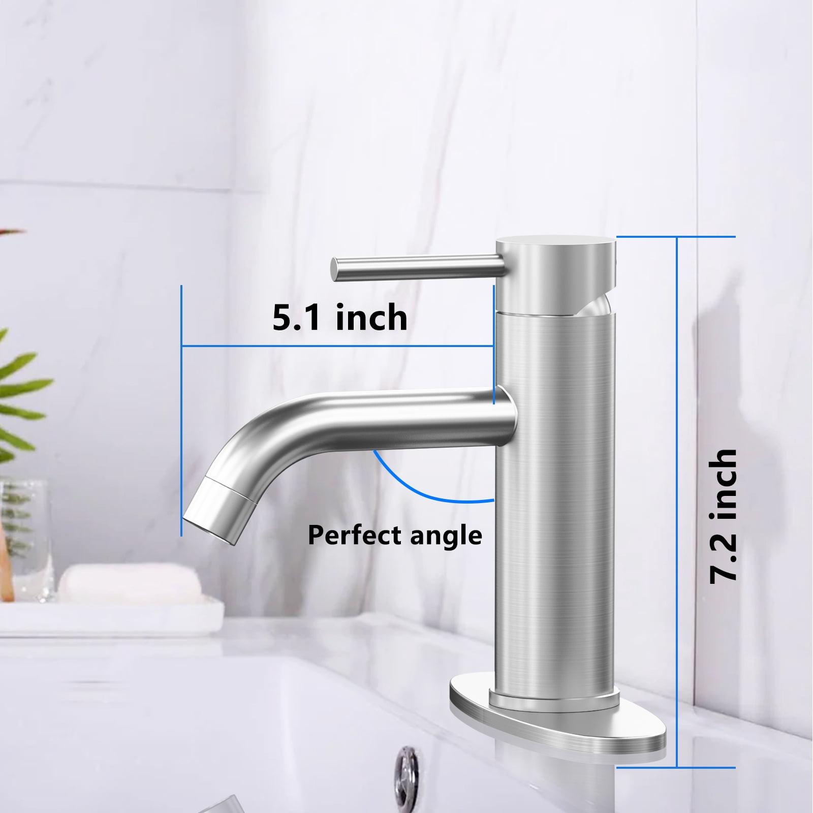 Bathroom Faucet, Silver Bathroom Faucet Single Handle Bathroom Faucet Modern Single Hole Faucet Bathroom with Pop-up Sink Drain Stopper & Deck Plate 1 or 3 Hole Bathroom Faucet(Brushed Silver)