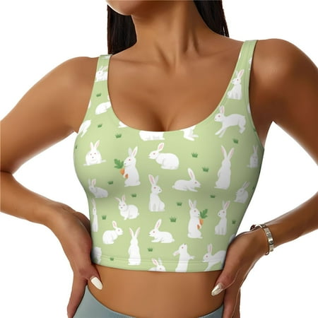 Jgfou Rabbit And Carrot (2) Print Womens Sports Bra - Padded Workout Sports Bras Crop Tank Top