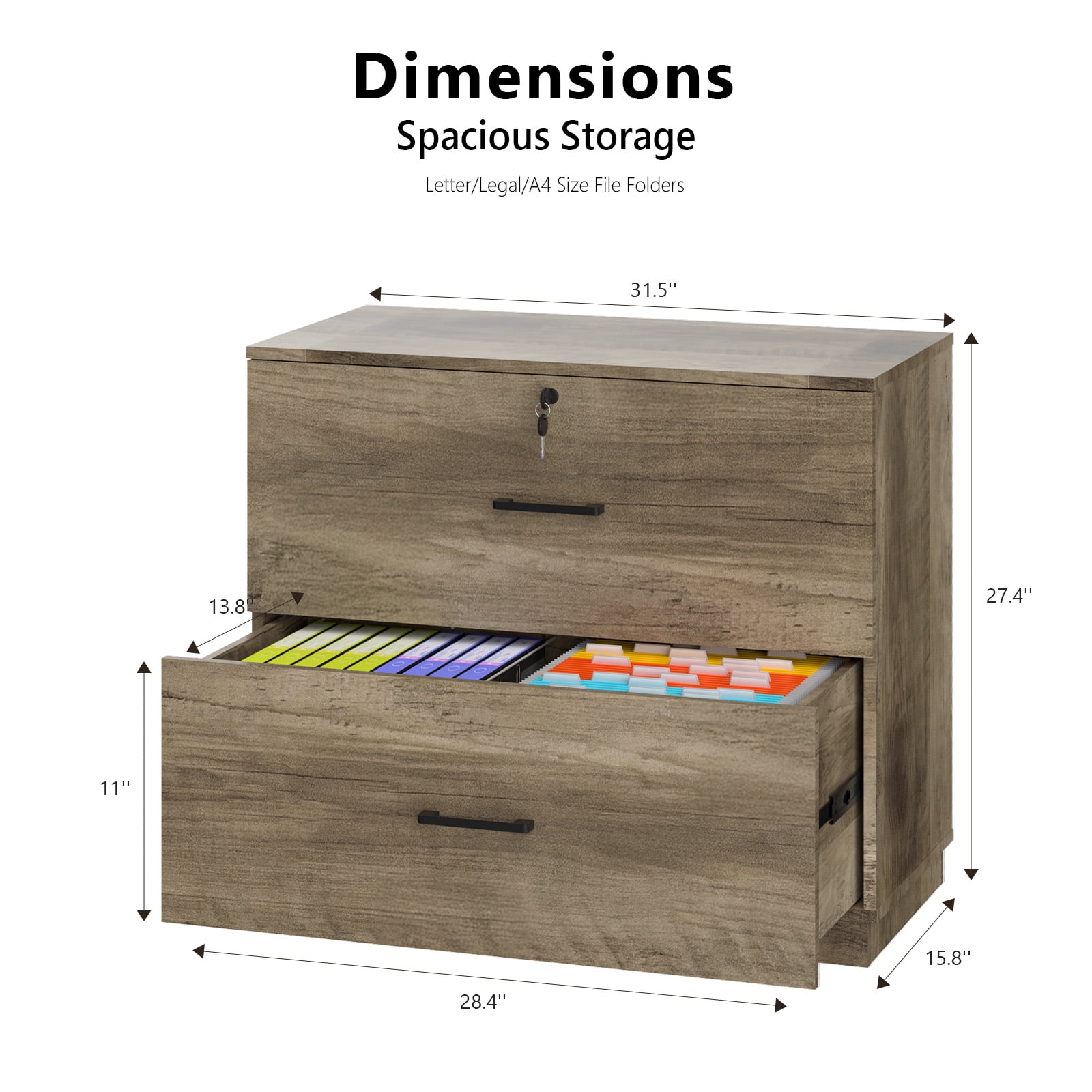 Ktaxon Wood 2 Drawer File Cabinet with Lock, Lateral  Lockable Wood Filing Cabinet for Home Office, Printer Stand with Drawers, Fits Letter, Legal & A4 Files, Gray