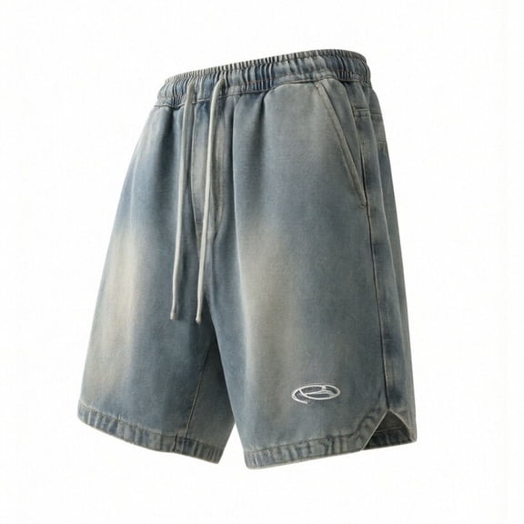 USNSM Men's Vintage Denim Shorts Summer Washed Casual Baggy Jean Shorts Elastic Drawstring Waist Baggy Jorts Streetwear Blue XXXL