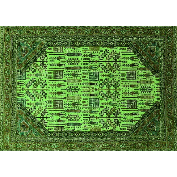 Ahgly Company Indoor Rectangle Oriental Green Industrial Area Rugs, 5' x 7'