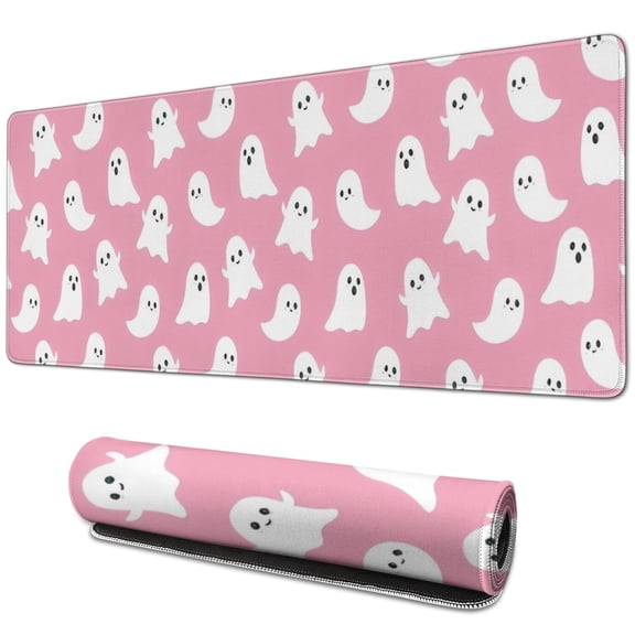 Long Mouse Pads for Desk,Tiny Ghost Halloween Pattern Desk Mats on Top Of Desks, Desk Mouse Pad Extra Large with 3mm Non-Slip Base and Stitched Edge for Gaming,Office,Work,Home 31.5x11.8in