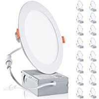 

16 Pack LED Recessed Lighting 6 inch with Junction Box 4000K Cool White 1100LM 12W Eqv 110W Dimmable Can-Killer Downlight - IC Rated ETL Certified(4000K-Cool White)