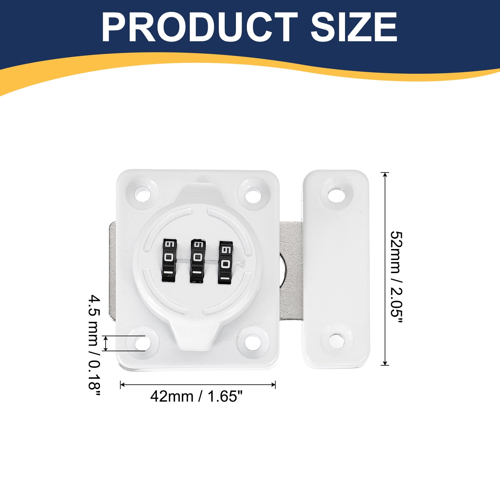 2Pcs Combination Cabinet Latch Metal Keyless Drawer Lock, White