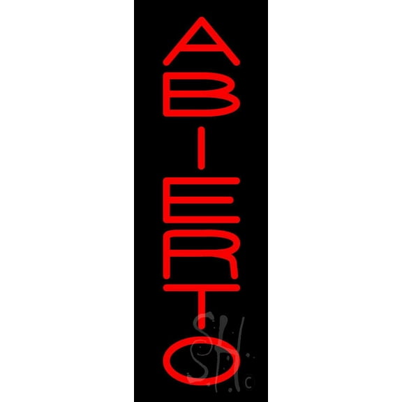 Red Vertical Abierto LED Neon Sign 24" Tall x 8" Wide, Clear Edge Cut Acrylic Backing, with Dimmer - Bright and Premium built indoor LED Neon Sign for restaurant window and interior decor.