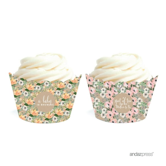 Peach Rustic Floral Garden Party Baby Collection, Cupcake Wrappers, 20-Pack