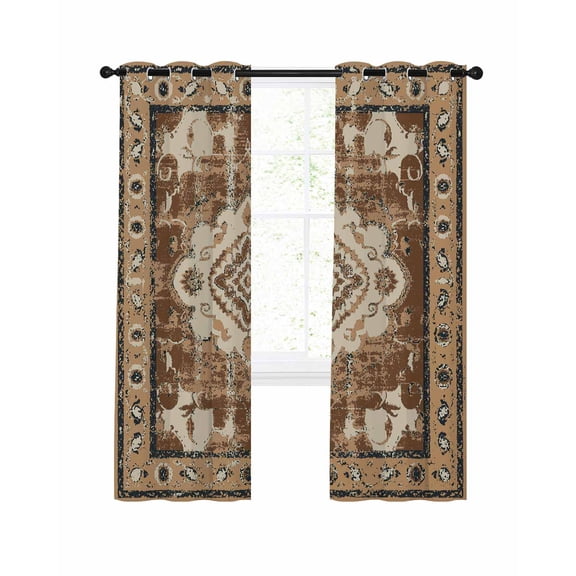 Brown Boho Blackout Curtains 45 Inches Long for Bedroom, Retro Western Rustic Ethnic Tribal Patterns Thermal Insulated Room Darkening Black Out Window Curtain Panels Grommet Drapes for Living Room