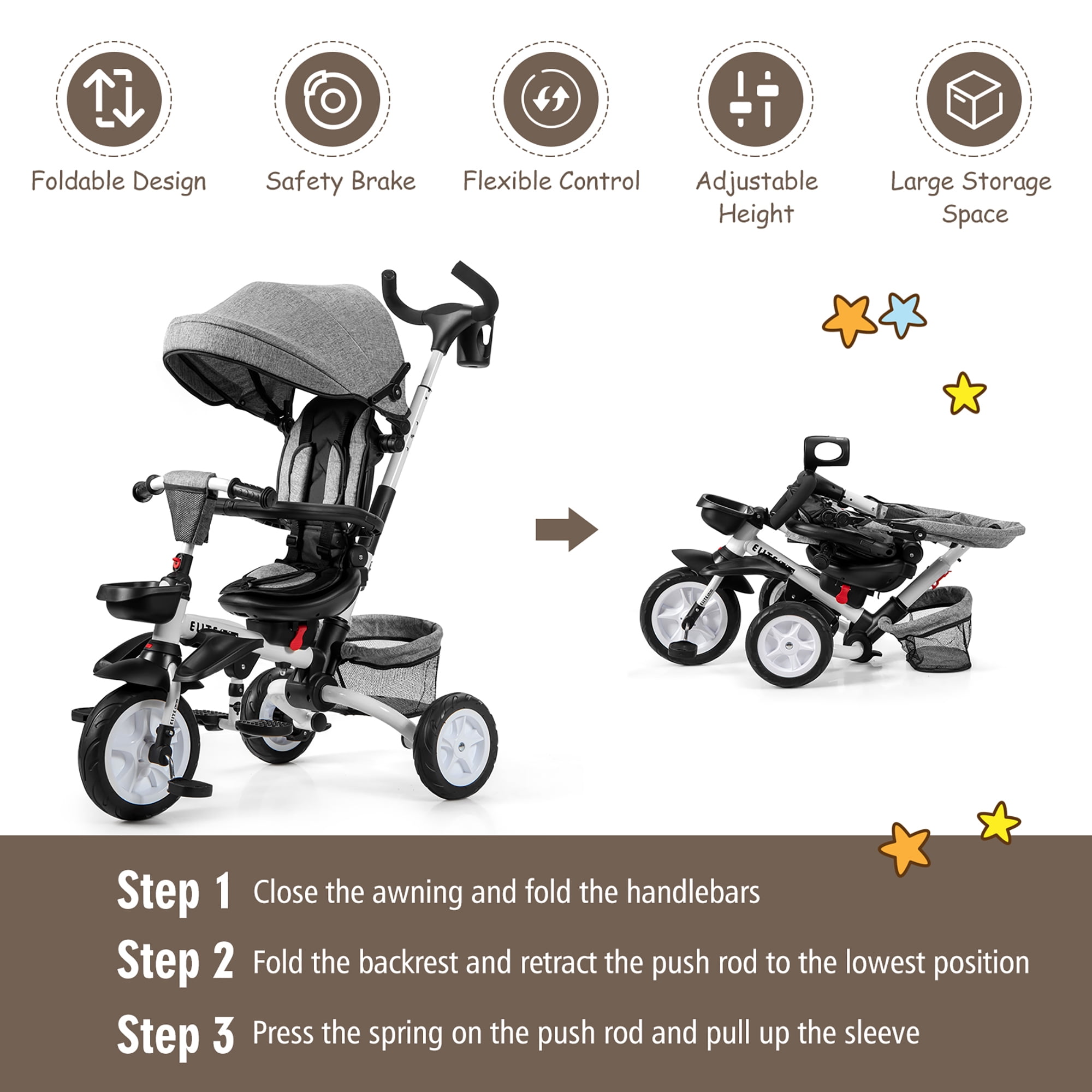 Costway 6-In-1 Kids Baby Stroller Tricycle Detachable Learning Toy 