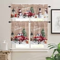 thumbnail image 2 of Christmas Tree Truck Kitchen Curtains and Valances Set, Winter Candle Snowflakes Brown Wood Rod Pocket Window Valance Window Curtain Panels for Living Room Bedroom Laundry, 27.5x24in, 3 Pieces, 2 of 7