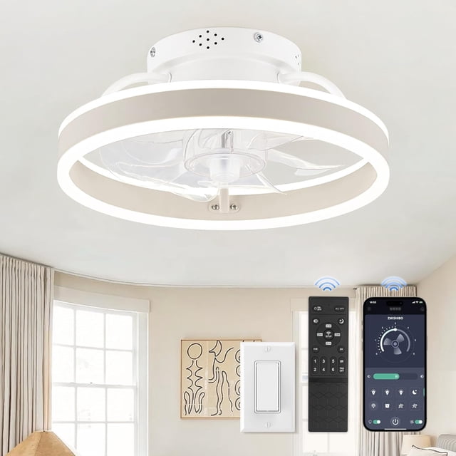 Ventilador de Techo ZMISHIBO 13" con Luz LED y Control Remoto 120V Blanco