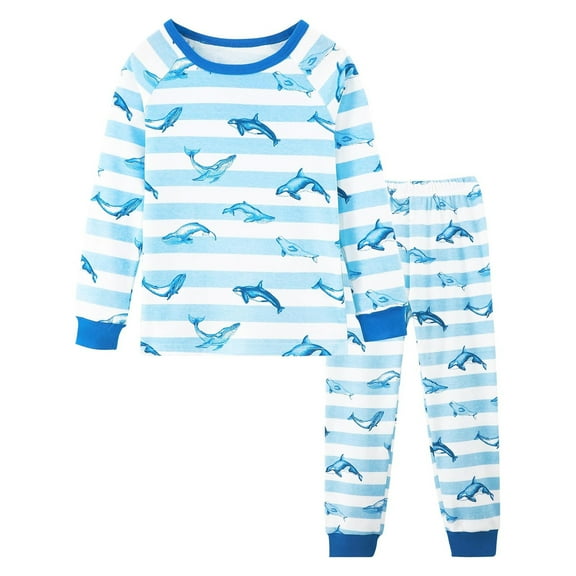 Byoo Teen Boys Outfit Soft Cartoon Fish Graphic Full Sleeve Shirt Pants Sleepwear Soft Loose Funny 2 Piece Child Pj's