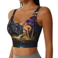 thumbnail image 2 of Gukieu Purple Glowing Mushroom Print Women's Sports Vest, Low-neck U-shaped Removable Pad Sports Bra for Yoga, Exercise, Dance-XX-Large, 2 of 8