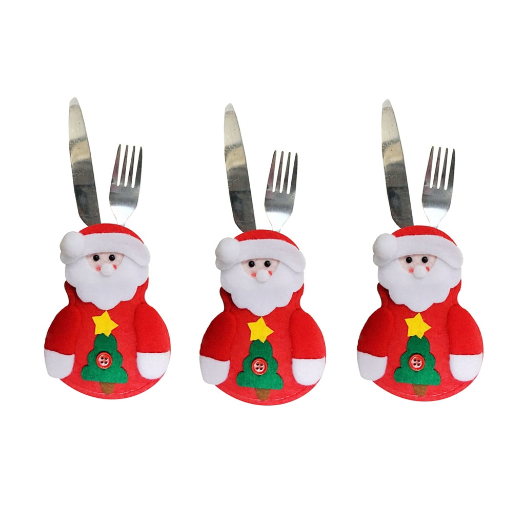 Ustyle 3pcs Christmas Silverware Holders Pockets Cutlery Cover Xmas