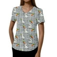 thumbnail image 3 of Easter Shirts for Women Plus Size Fun Print Short Sleeve V Neck Stretchy Holiday Nurse Working Uniform Scrub Top with Pocket Light Gray XXL, 3 of 4