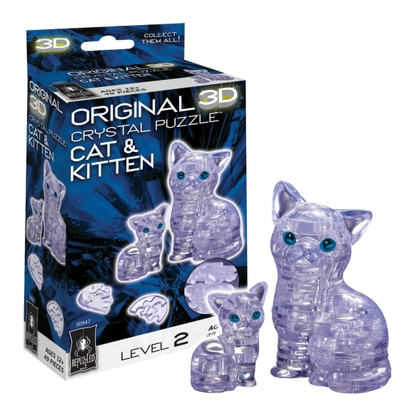 Cat and Kitten Original 3D Crystal Puzzle from BePuzzled, Ages 12 and Up
