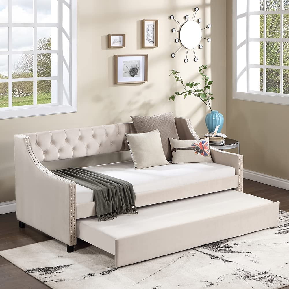 WILLIAMSPACE Convertible Sofa Bed, Full Daybed with Trundle, Velvet