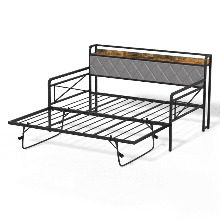 Zimtown Twin Upholstered Daybed with Trundle, Charging Station, LED photo 2