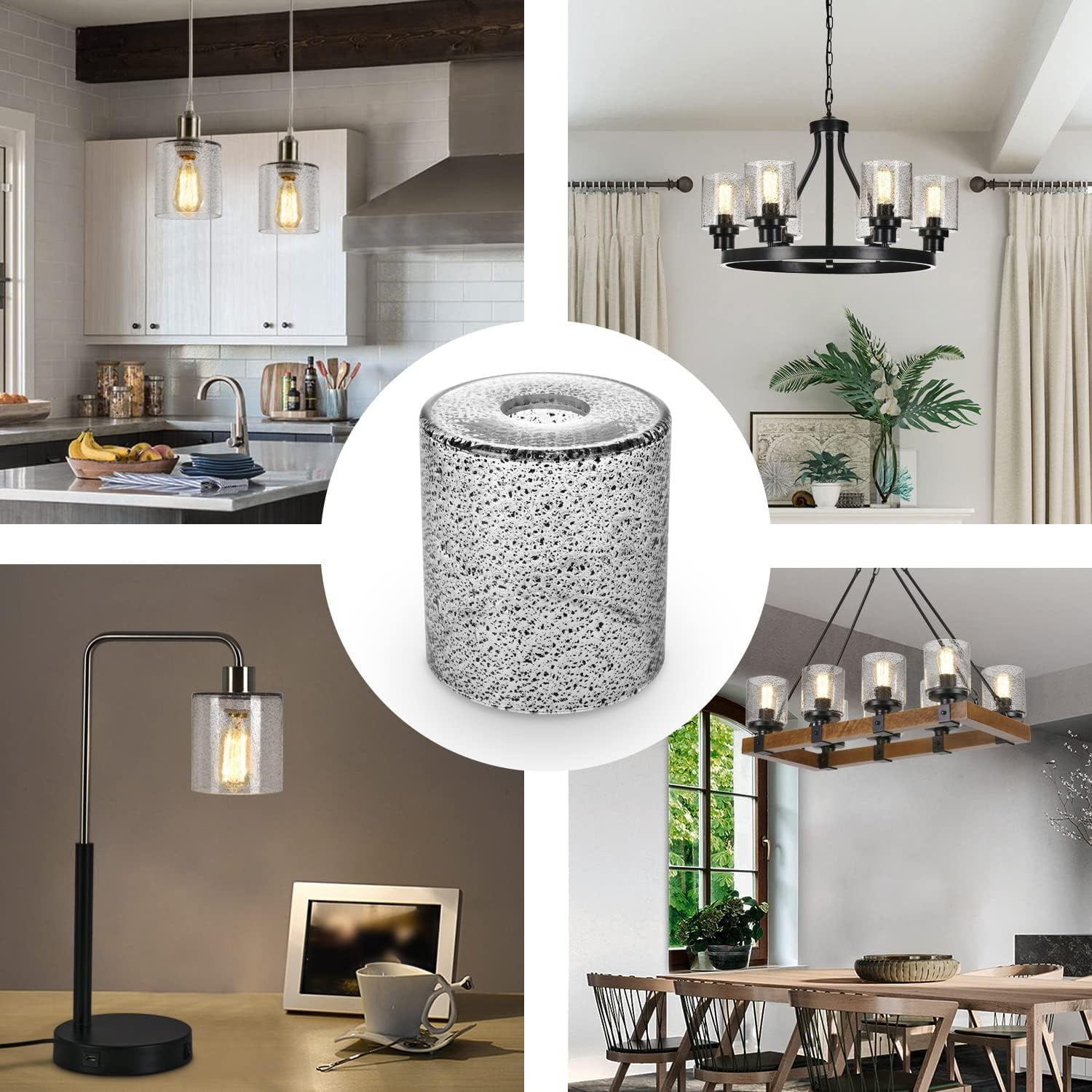 1 Pack Black Seeded Glass Lampshade, Cylinder Black Seeded Glass Lamp Shade with 1-5/8" Fitter, 4.72" Lampshade Replacement for Table Lamps, Wall Sconces