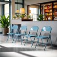 thumbnail image 4 of Homy Casa 4 Pack Reception Chairs with Non-Slip Base Steel Frame Folding Chairs for Home Office Meeting Outdoor Party, Blue, 4 of 8