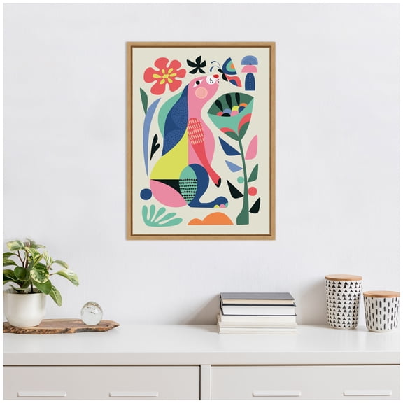 Kate and Laurel Wild Rabbit Framed Canvas Wall Art by Rachel Lee 18 x 24 Sylvie Natural, Whimsical, Abstract, Animals, Nature Art for Wall Decor, Living Room, Bedroom