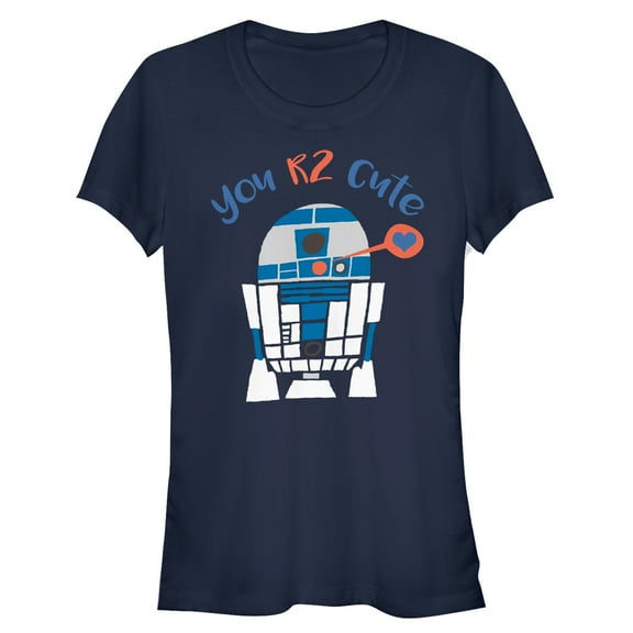 Junior's Star Wars Valentine's Day R2-D2 Too Cute  Graphic Tee Navy Blue Small
