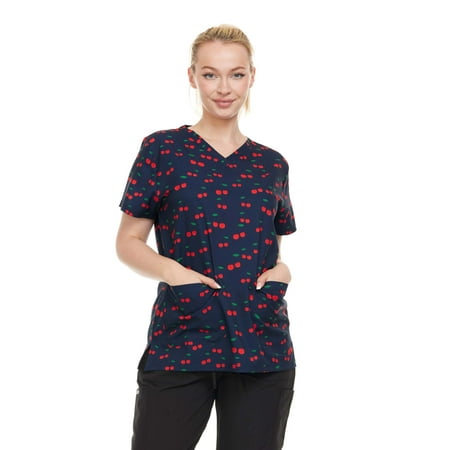 

Heal + Wear Women Scrubs Top V-Neck Short Sleeve Famale Medical with Pockets Regular Fit 4 Way Strech Navy S