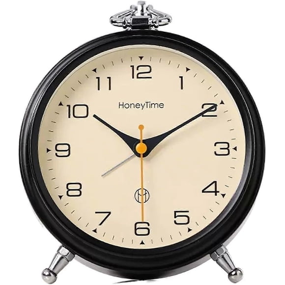 Alarm Clock Analog Alarm Clock, 6 Inch Round Alarm Clock Non Ticking, Battery Operated, Super Silent Alarm Clock, Simple Stylish Design for Desk/Bedro