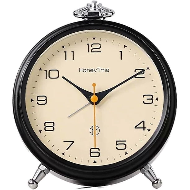 Alarm Clock Analog Alarm Clock, 6 Inch Round Alarm Clock Non Ticking, Battery Operated, Super Silent Alarm Clock, Simple Stylish Design for Desk/Bedro