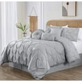 thumbnail image 2 of Chezmoi Collection Sydney 7-Piece Pinch Pleat Comforter Set, Lightweight Pintuck Bedding for All Season, Queen, Light Gray, 2 of 7