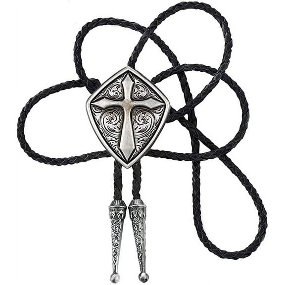 Vintage White Crack Triangle Bolo Tie for Men with Silver Bolo Tie Tips