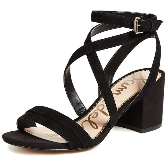 Sam Edelman Women's Sammy Heeled Sandal, Black Suede, 6 M US