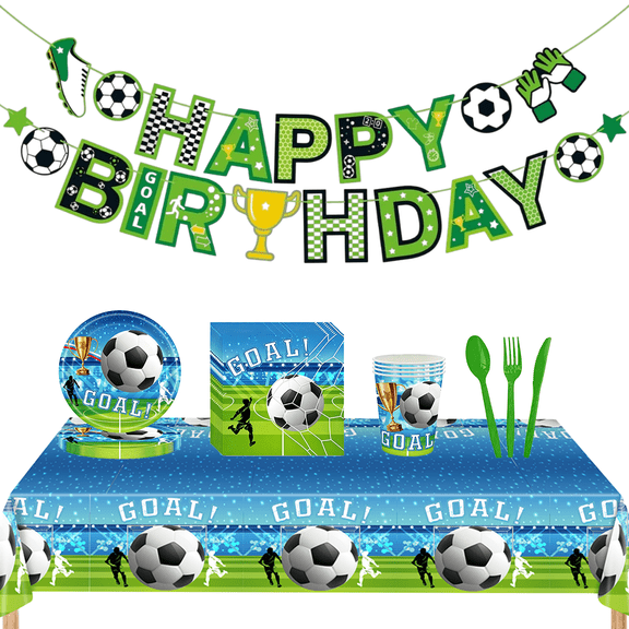 Soccer Birthday Party Supplies Set, Football Party Decor & Favors, 120 Pcs