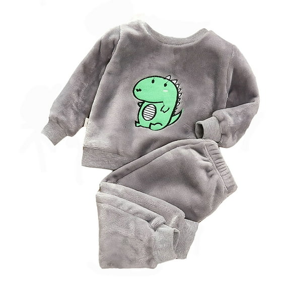 SonxaHe Infant Boy' Outfits Fuzzy Fleece Warm Thickened Tshirt Pants Child Nightwear Soft Homewear Winter Outfit Set Gray,Sized 18-24 M