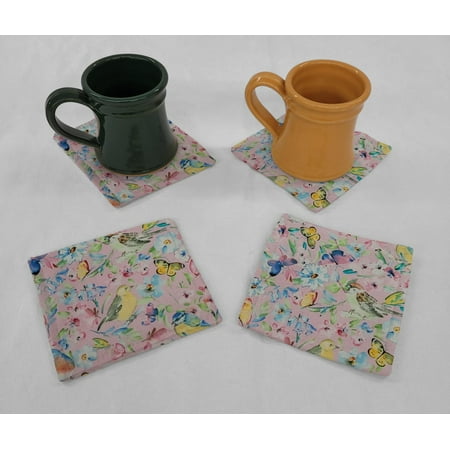 

Birds & Butterflies in Blooms Cloth Coasters by Penny s Needful Things (Set of 8) Light Pink
