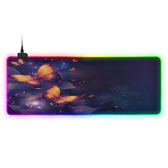 Large RGB Gaming Mouse Pad Led Glowing Mousepad Non-Slip Rubber Base 13 Light Modes 31.5x11.8 Glow Light Butterflies