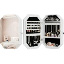 Modern Diamond-Shaped Jewelry Armoire, Lockable Octagonal Jewelry Cabinet Organizer with Mirror, Wall Mounted for Space Saving