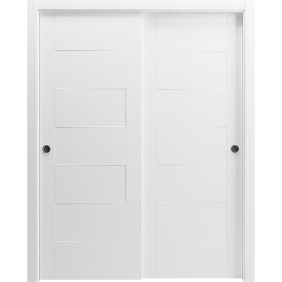 Sliding Closet Bypass Doors 36 x 80 inches / Mela 0755 Painted White / Rails Hardware Set / Wood Solid Bedroom Wardrobe Doors