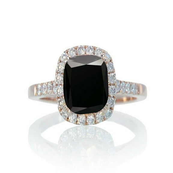 1.5 Carat Perfect Cushion Black Diamond and Diamond Engagement Ring on 10k Rose Gold