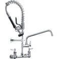 thumbnail image 2 of Commercial Kitchen Faucet,Wall Mount Kitchen Sink Faucet with Pre-Rinse Pull Down Sprayer,25'' Height 8'' Center 3 Compartment Sink Faucets with 12.2'' Swing Spout, 2 of 7