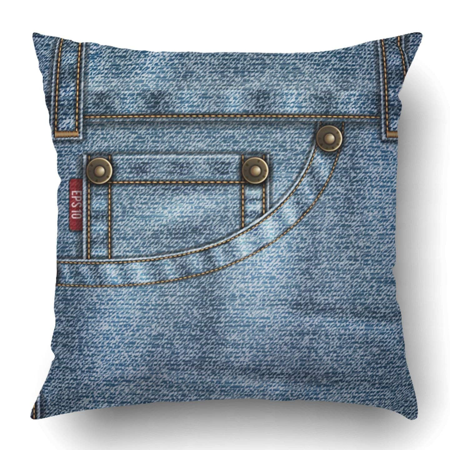 ARTJIA Blue Stitch Denim with Jeans Pocket Rivets Stitches and Folds